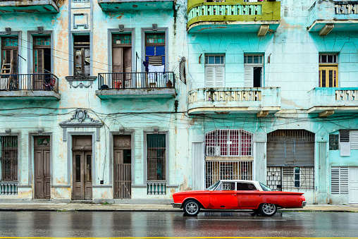 Vintage classic american car on the terrible street in Havana