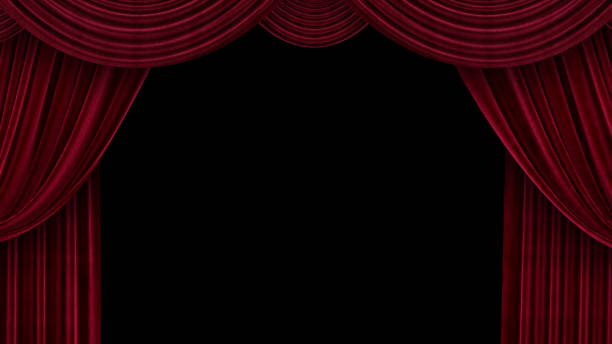 istock Open theater velvet curtains on black background 1269097866