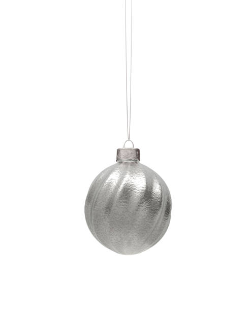 istock Silver spiral twisted ribbed Christmas ball, textured surface 1269098192