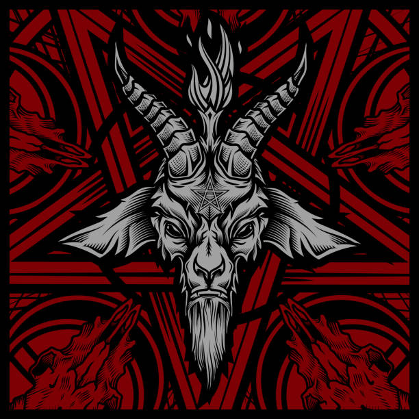 illustrations, cliparts, dessins animés et icônes de tête de chèvre baphomet. - pattern evil template continue