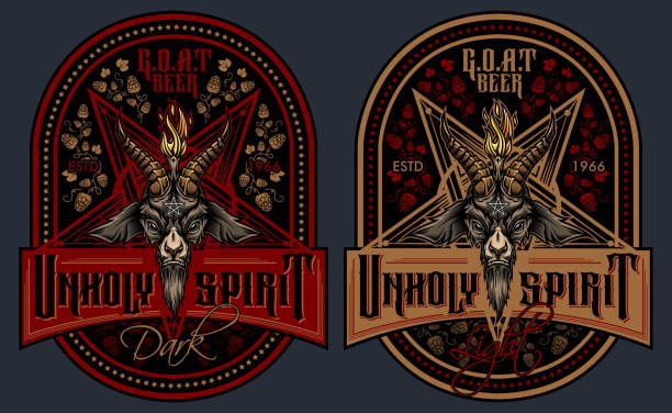 illustrations, cliparts, dessins animés et icônes de « unholy spirit » - conception d’étiquette de bière. - pattern evil template continue