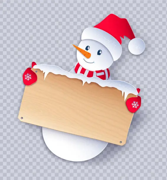 Vector illustration of Paper cut cute Snowman character