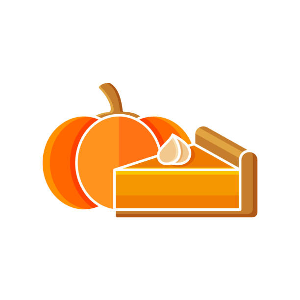 휘핑 크림호박 파이의 만화 조각 - white backgrounds thanksgiving pumpkin stock illustrations