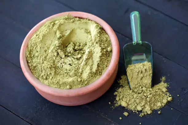 Natural Dry Henna Powder in a Bowl