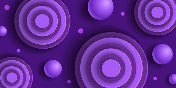 抽象的な背景3d。紫�色の水平バナー。球とレイヤード円。 - natural form点のイラスト素材／クリップアート素材／マンガ素材／アイコン素材