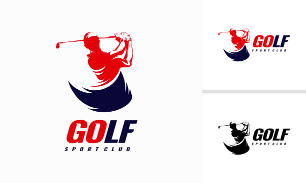 illustrazioni stock, clip art, cartoni animati e icone di tendenza di fast golf logo design, golf sport silhouette logo design template - golf
