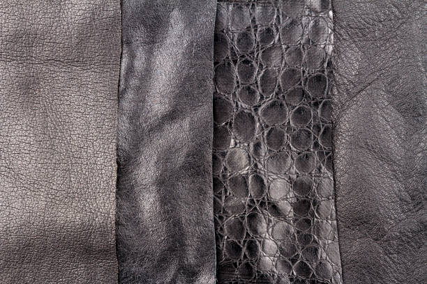 istock Black leather and fake alligator skin textures background 1269099694