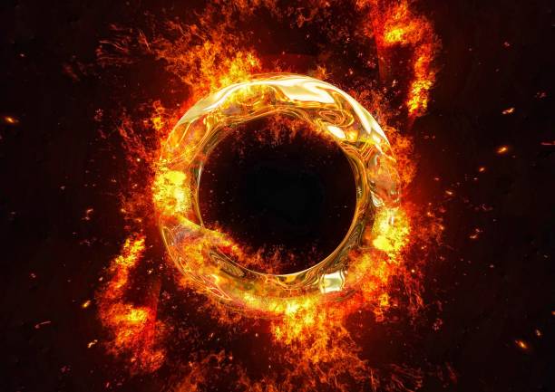 3D illustration of a burning metal ring 3D illustration of a burning metal ring Ring Of Fire stock pictures, royalty-free photos & images