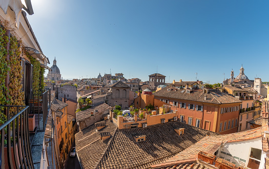 Roma, Latium - Italy - 11-26-2022: An aerial view from Vatican City, overlooking the intricate details of Romeâs urban landscape, the vaticans audience hall and distant hills