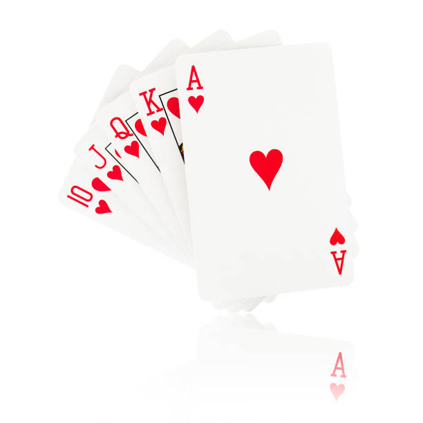 royal flush of hearts isolated on a white background