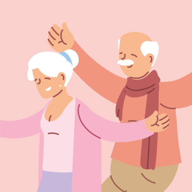 행복한 조부모의 날, 할아버지와 할머니, 연로한 부부 - senior adult grandmother grandfather cards stock illustrations