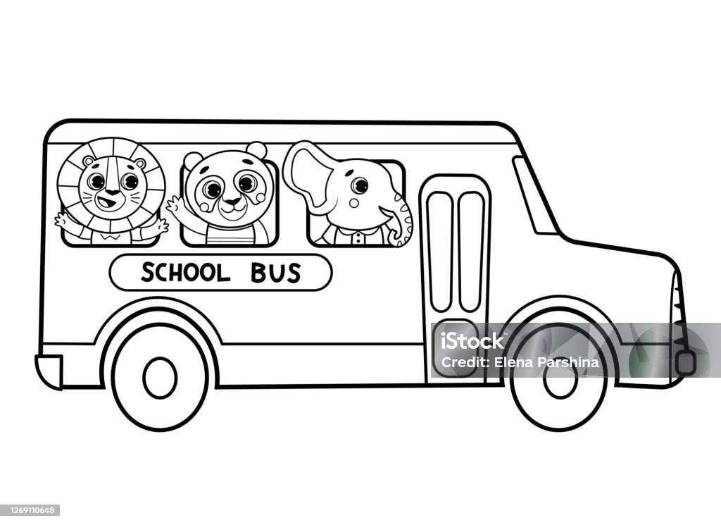 Coloring Page Outline Of Cartoon School Bus With Animals Vector Image On  White Background Coloring Book Of Transport For Kids Stock Illustration -  Download Image Now - iStock