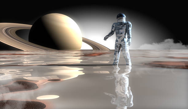 istock Astronaut Walking on Saturn's Moon Titan 1269113810