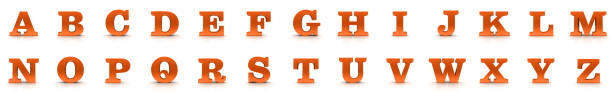 アルファベットの文字は、白い背景に3dオレンジの大文字a b c d e f g h i j k l m n o p q r t u u v x y z - letter h letter a letter t letter e ストックフォトと画像