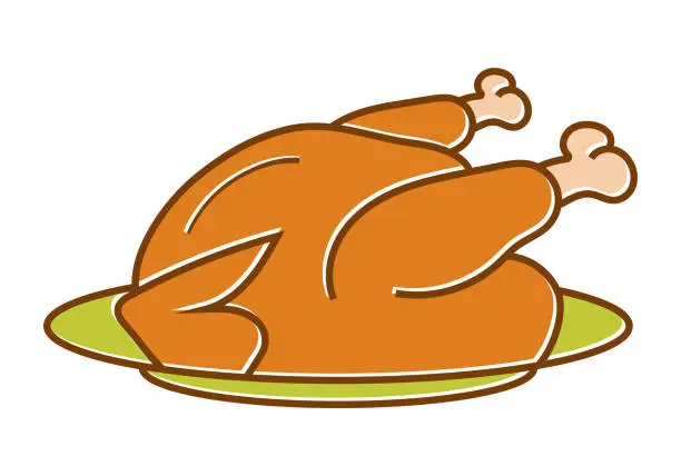 Vector illustration of Thanksgiving dinner roast turkey flat color icon