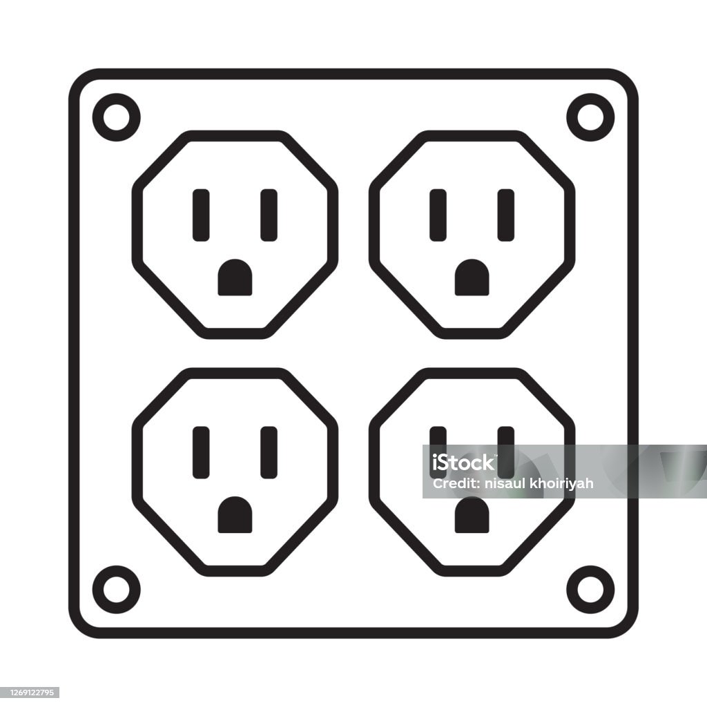 Four nema 5-15 power outlet line art vector icon Four nema 5-15 power outlet line art vector icon for apps or websites Appliance stock vector