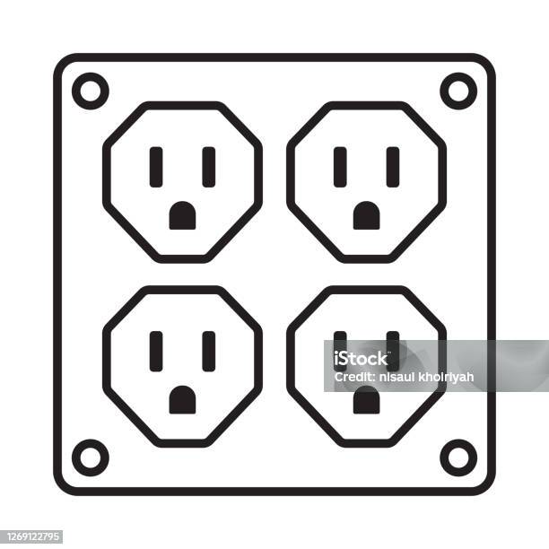 Four Nema 515 Power Outlet Line Art Vector Icon Stock Illustration - Download Image Now - Appliance, Cable, Clip Art