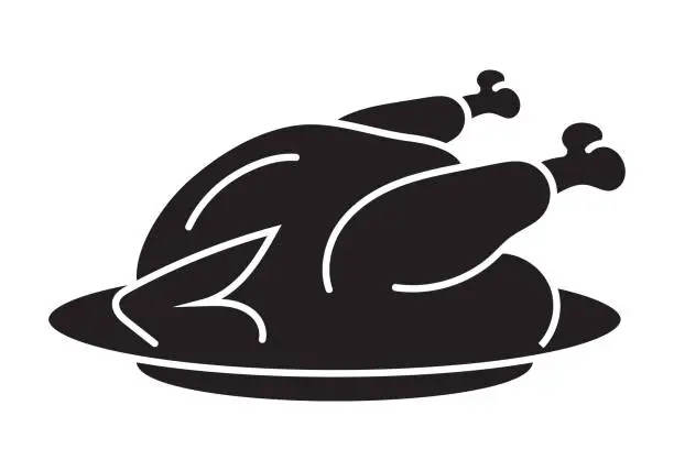 Vector illustration of Thanksgiving dinner roast turkey flat vector icon for apps or websites