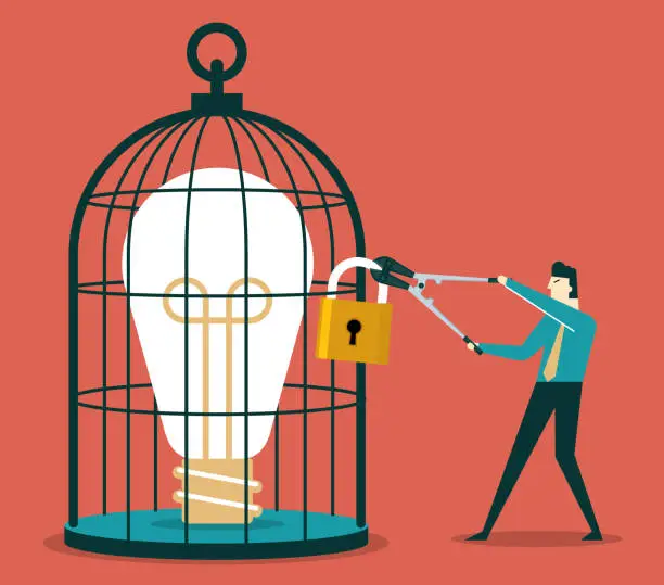 Vector illustration of Open cage with idea bulb