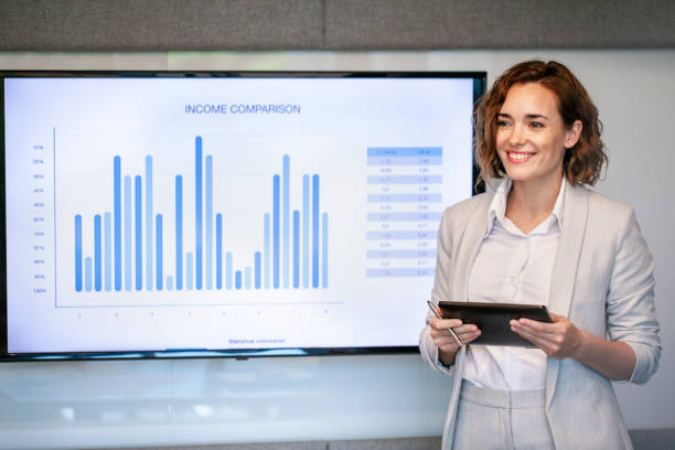 istock Young businesswoman giving presentation 1269128191