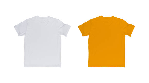 istock White and yellow t-shirt isolated on white background. 1269129830