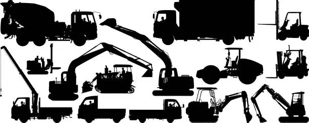 Vector illustration of Construction Vehicles Silhouette