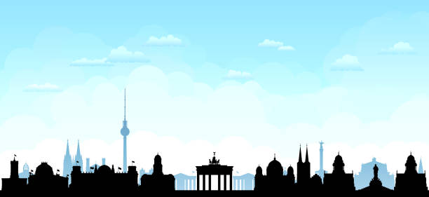 ilustrações de stock, clip art, desenhos animados e ícones de berlin skyline silhouette (all buildings are complete and moveable) - berlin germany skyline silhouette brandenburg gate