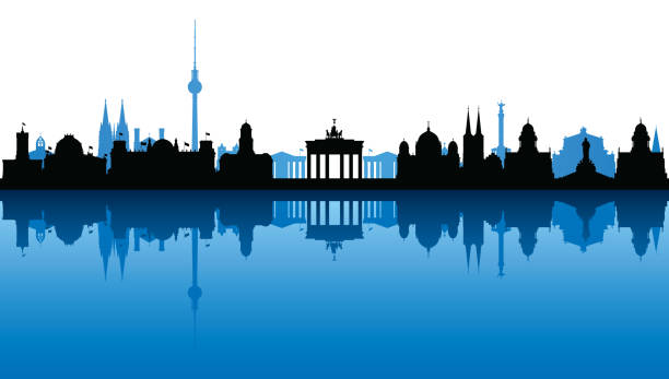 berlin skyline silhouette (alle gebäude sind komplett und beweglich) - spree stock-grafiken, -clipart, -cartoons und -symbole