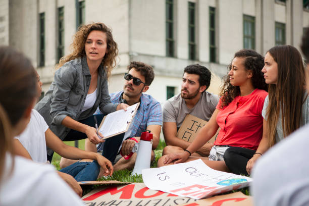 istock Protestors discussing outdoors 1269132249