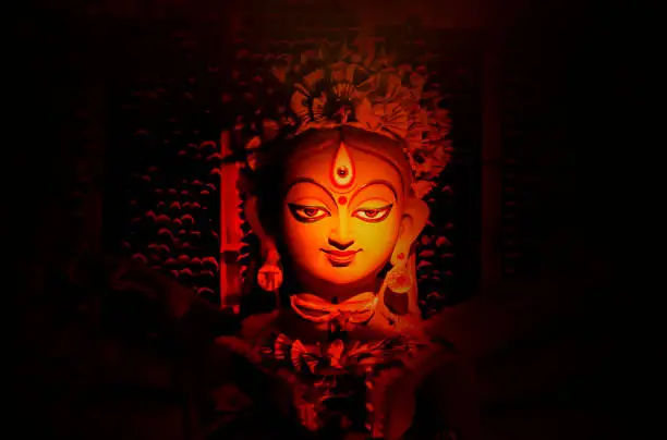 Photo of Godess Durga idol in a Pandal.Durga Puja is the most important worldwide hindu festival for Bengali