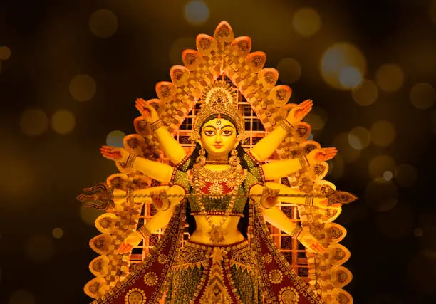 Godess Durga idol in a Pandal.Durga Puja is the most important worldwide hindu festival for Bengali