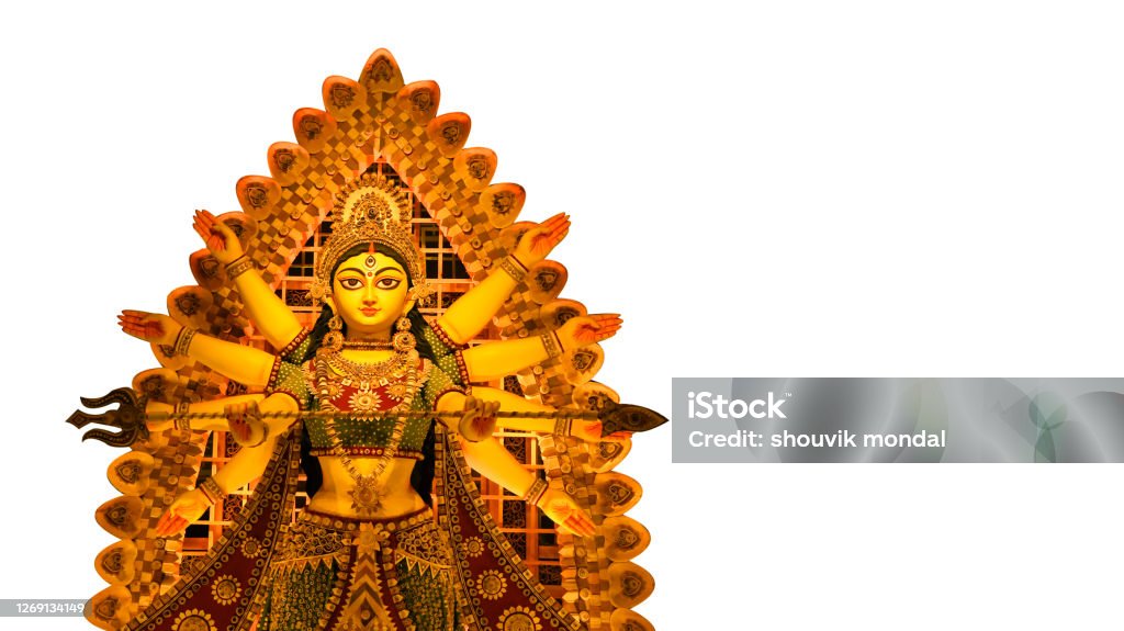 Godess Durga idol in a Pandal.Durga Puja is the most important worldwide hindu festival for Bengali Navratri Stock Photo