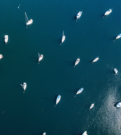 Aerial drone view of a marina on the Atlantic coast.