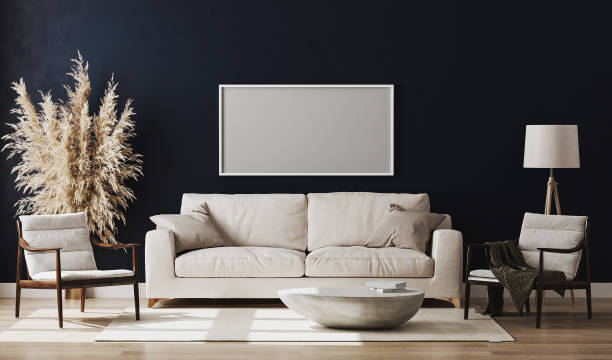 istock Blank picture frame mock up in blue room interior , 3d rendering 1269139026