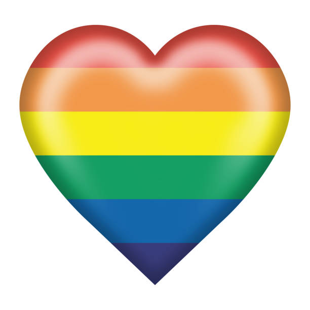 게이 프라이드 무지개 플래그 심장 버튼 3d 일러스트 고립 에 흰색 와 클리핑 경로 - heart shape gay pride gay pride flag lesbian stock illustrations