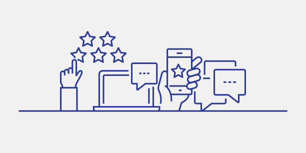 stockillustraties, clipart, cartoons en iconen met feedback en getuigenissen gerelateerde web banner lijn stijl. moderne lineaire design vector illustratie voor web banner, website header etc. - testimonium