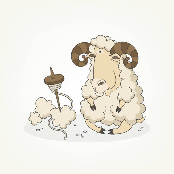 Cartoon Character Of A Farm Animal A Funny Cute Ram With Big Horns Sits And  Poses With A Spinning Wheel And Wool Vector Illustration Stock Illustration  - Download Image Now - iStock