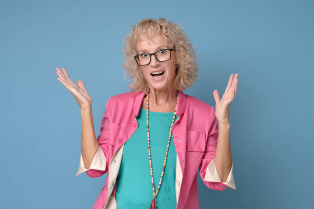 istock Old caucasian woman with surprised expression on her face 1269147075