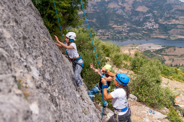 istock Mountain climbing training. challenging herself on this climb. Determined to reach the top 1269153622