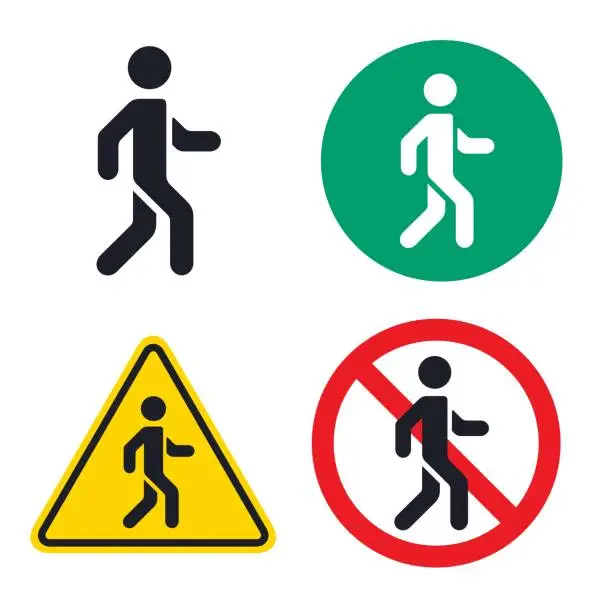 Vector illustration of Set of pedestrian traffic signs of different colors vector icon flat isolated.