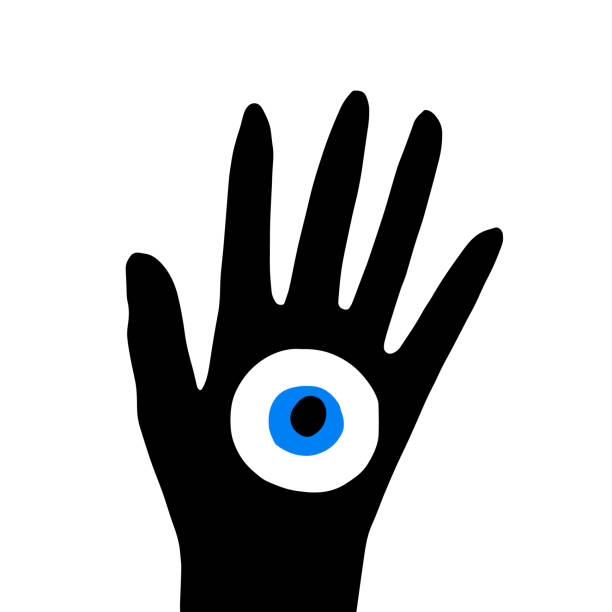 istock Mystic hand with devil eye inside hand drawn vector illustration in cartoon doodle style icon logo 1269154815