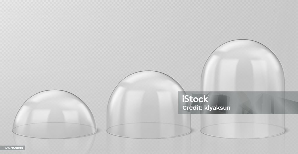 Realistic glass domes, christmas snow globes set Realistic glass domes, christmas snow globe souvenirs isolated on transparent background, crystal semisphere containers small, medium and large size. Festive xmas gift mock up. Realistic 3d vector set Architectural Dome stock vector