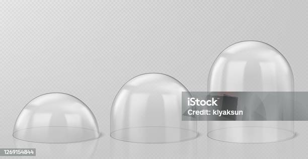 Realistic Glass Domes Christmas Snow Globes Set Stock Illustration - Download Image Now - Architectural Dome, Glass - Material, Christmas