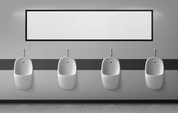istock Urinals in male toilet hang in row on ceramic wall 1269154876