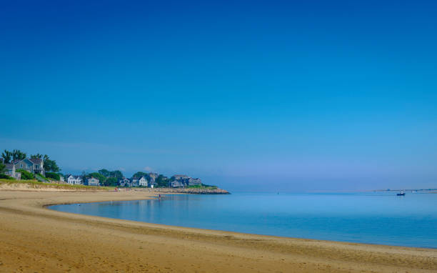istock Tranquil Coastline Seascape with Clear Blue Sky over Curving Sandy Beach on Cape Cod 1269160331