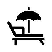 istock Beach, sunbed, vacation icon. Glyph black vector on isolated white background 1269160375