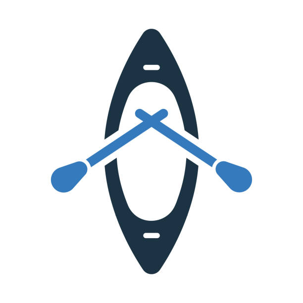 illustrazioni stock, clip art, cartoni animati e icone di tendenza di barca, l'icona del kayak da spiaggia è su sfondo bianco isolato - canoeing