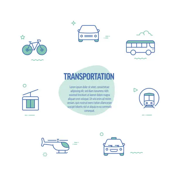 Vector illustration of Transportation Related Line Icons. Modern Line Style Design Elements.