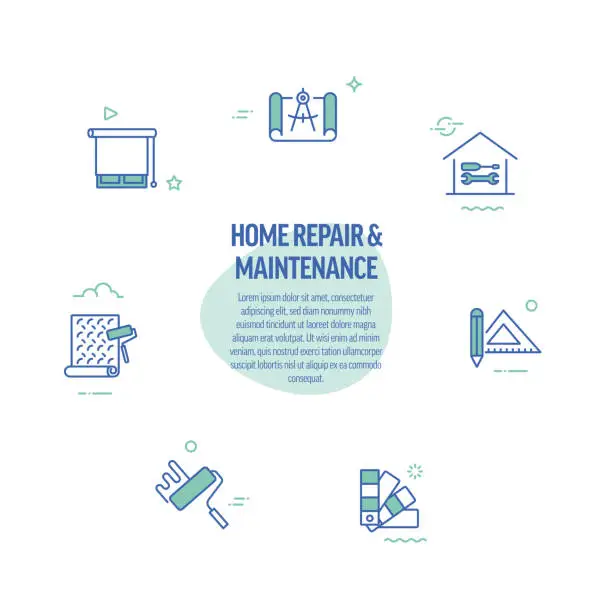 Vector illustration of Home Repair and Maintenance Related Line Icons. Modern Line Style Design Elements.