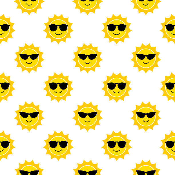 illustrazioni stock, clip art, cartoni animati e icone di tendenza di il sole carino affronta un modello senza soluzione di continuità - sunglasses summer sun backgrounds